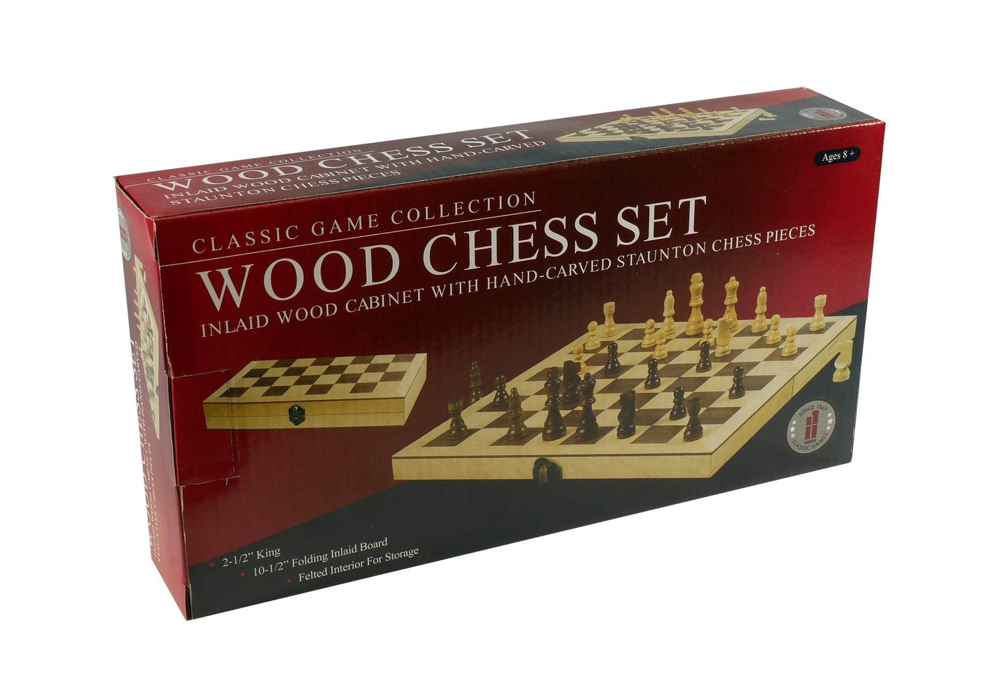 Chess Set - 10.5" Wood Folding Chess Set, Unweighted Wood Chessmen - 95105