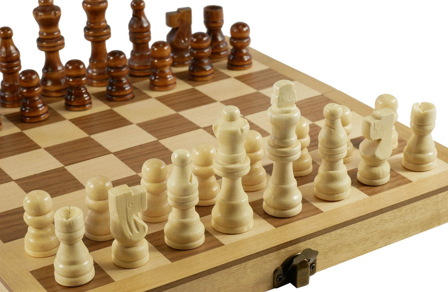 Chess Set - 10.5" Wood Folding Chess Set, Unweighted Wood Chessmen - 95105