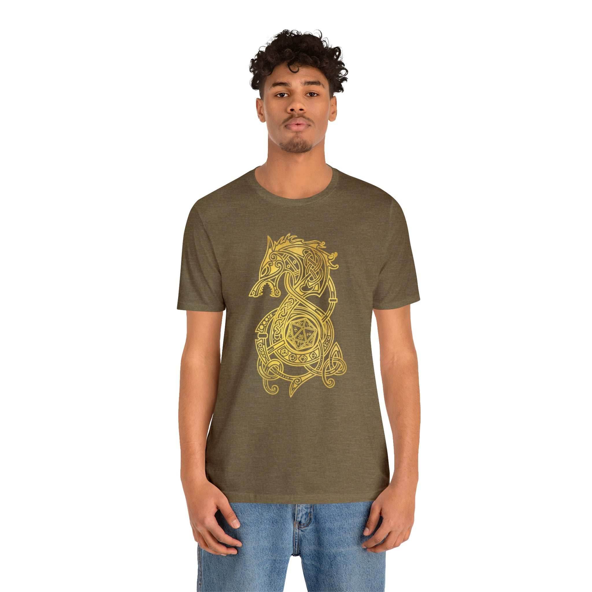 Golden Celtic Dice Dragon Shirt - Army / S