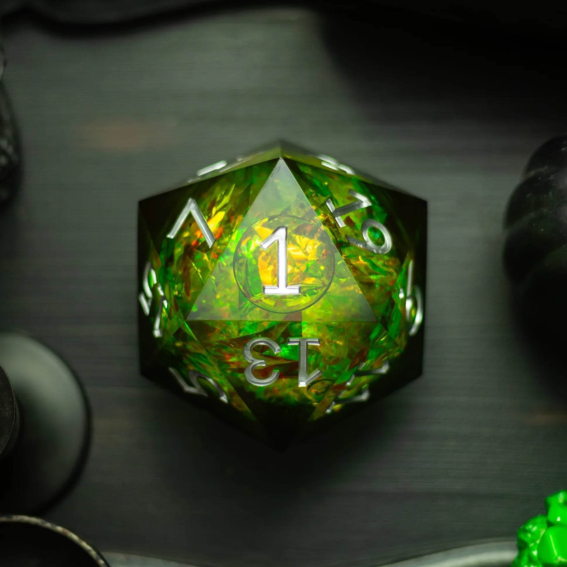 Massive Green Liquid Core 95MM Chonk Handmade Resin Dice And Box - Only 1 D20