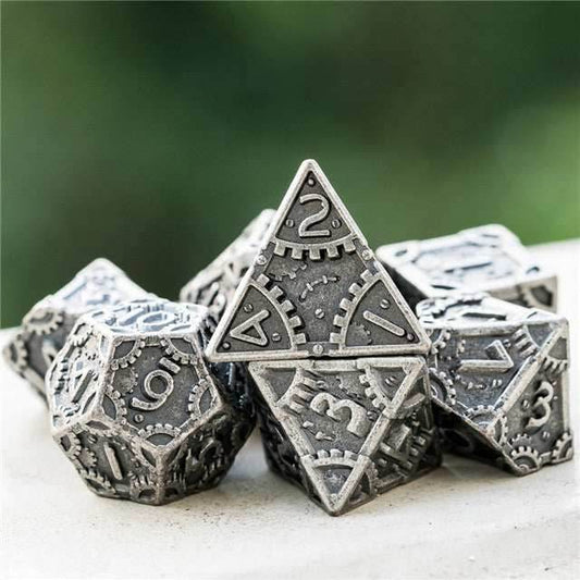 Silver Barrel Plating Vintage Color Punk Steam Metal Dice 7-Dice Udixi RPG - 
