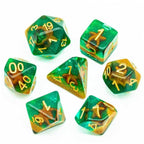 Green and Gold Starfish Dice 7-Dice Set Resin Dungeons and Dragons Dice - 