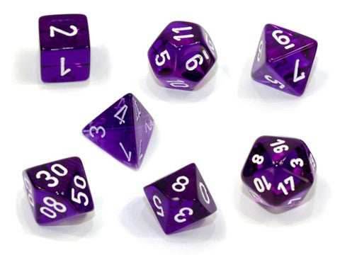 Translucent: Mini-Polyhedral Purple/white 7-Die Set - 
