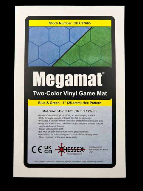 [Preorder] Megamat® 1" Reversible Blue-Green/Black-Grey Squares/Hexes (34½" x 48" Playing Surface) [Multiple Options]