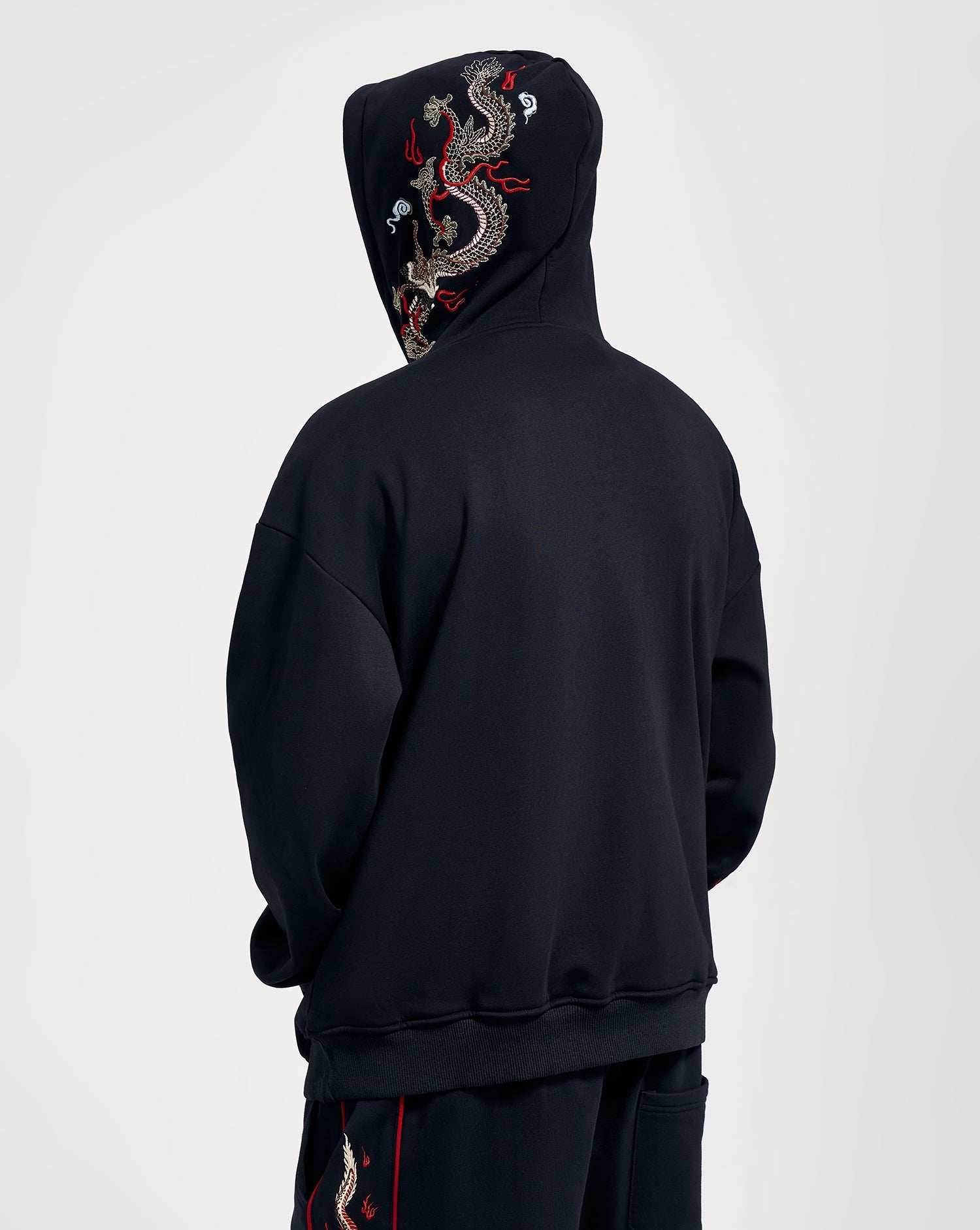 KH9190 Dragon Embroidery Hoodie - Black / S