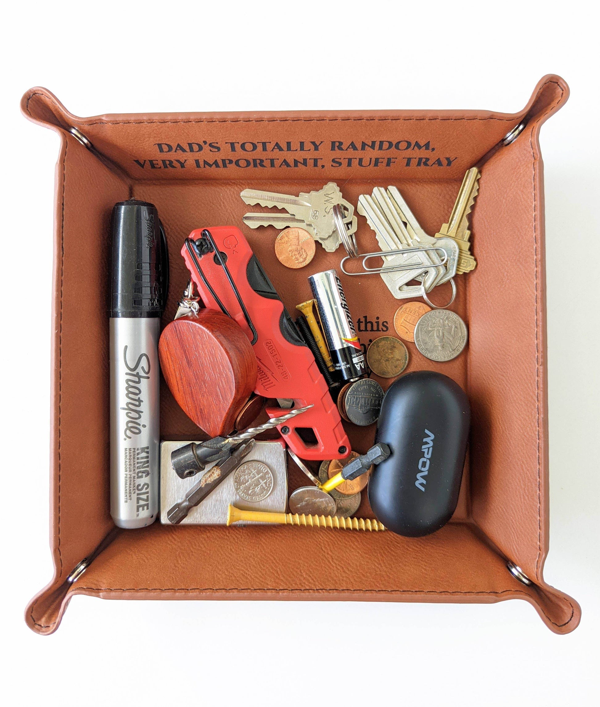 Dad's Stuff Tray - Vegan Leather Valet Tray - Catchall Tray - Chestnut
