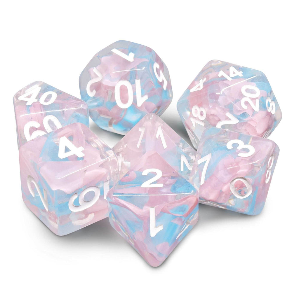 Pink Butterfly Ribbon Dice 7-Dice Set by HengDadice Dungeons and Dragons Dice - 