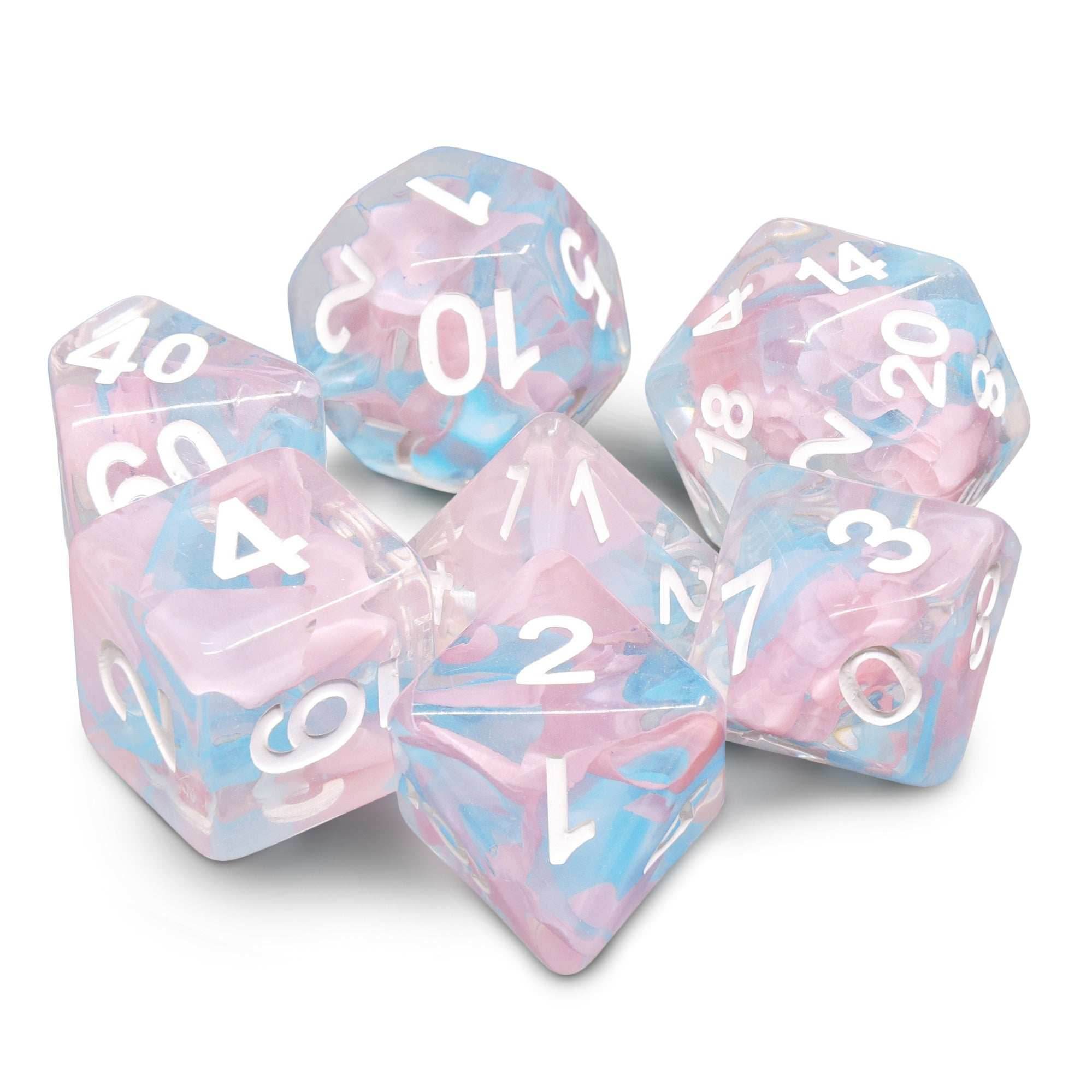 Pink Butterfly Ribbon Dice 7-Dice Set by HengDadice Dungeons and Dragons Dice - 