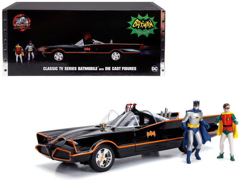 Classic TV Series Batmobile with Working Lights, and Diecast Batman and Robin Figures "80 Years of Batman" 1/18 Diecast Model Car by Jada-0