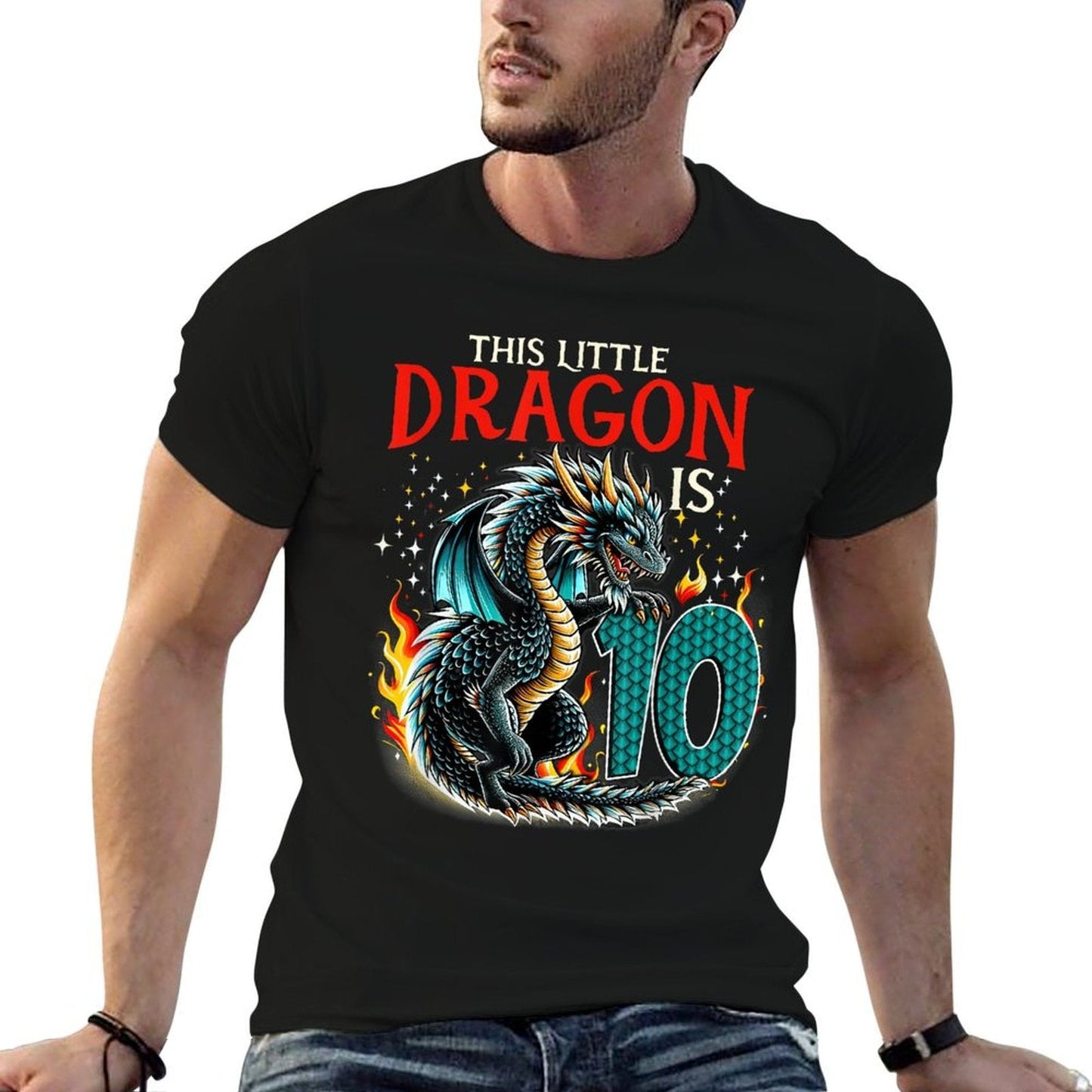 Turning 10 Year Old Birthday Boy Dragon 10th Bday Girl  Wrinkle-resistant T-Shirt