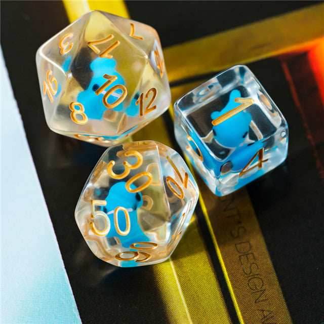 Blue Whale Dice Clear Dice w/ Blue Whales 7-Dice Set Rpg - 