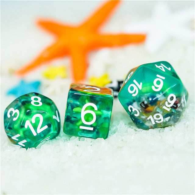 Sea Green Starfish Dice 7-Dice Set Resin Dungeons and Dragons Dice - 