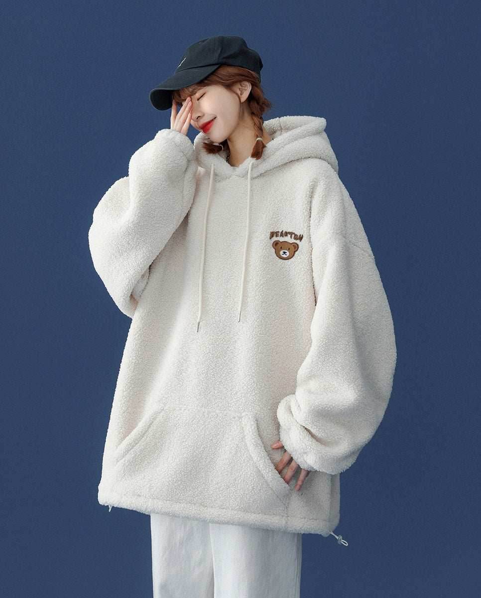 Women's Furry Teddy Bear Hoodie - White / S