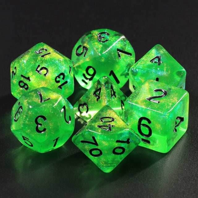 Forest Green Glitter with Black Numbering 7-Dice Set RPG - 