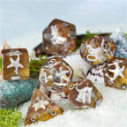 White Starfish Dice on Gold 7-Dice Set Resin Dungeons and Dragons Dice - 