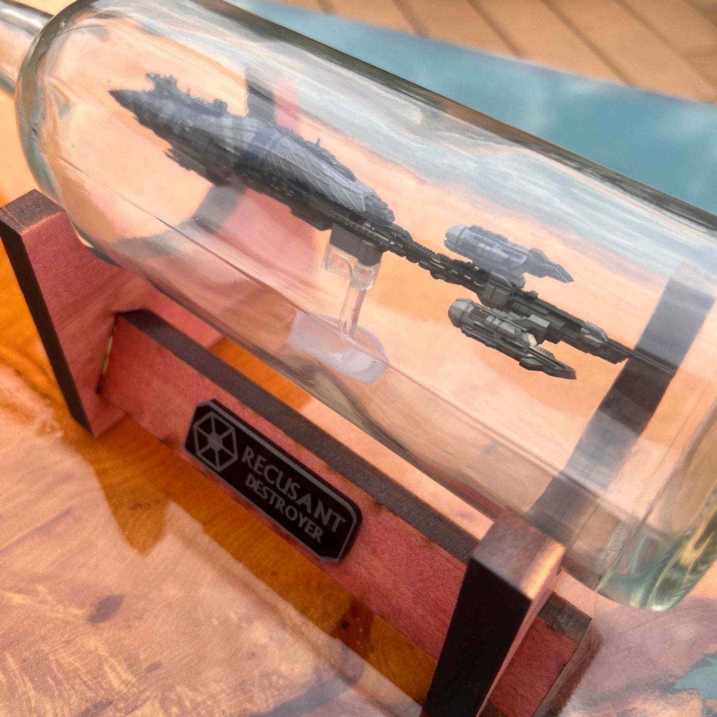 Star Wars Separatist Recusant Destroyer in a Wine Bottle - With Stand