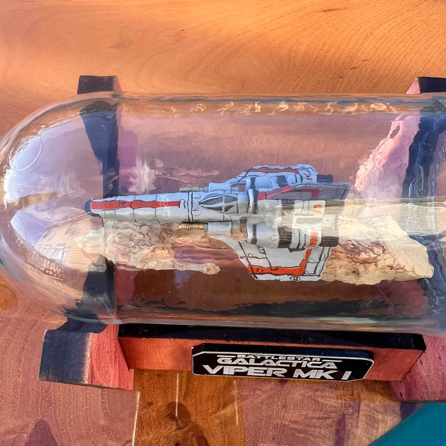 Battlestar Galactica Colonial Viper MK I Starship in a Bottle - With Stand