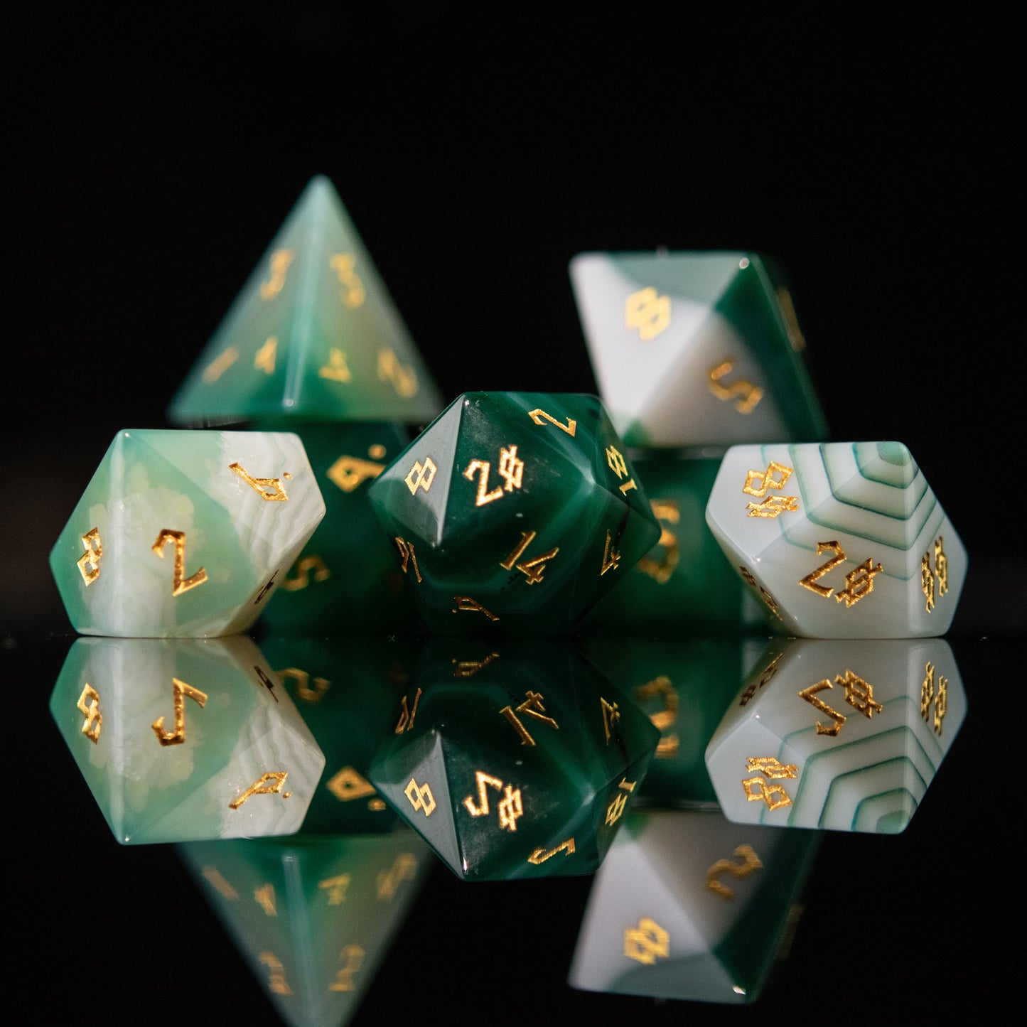 Green Agate Stone Dice Set