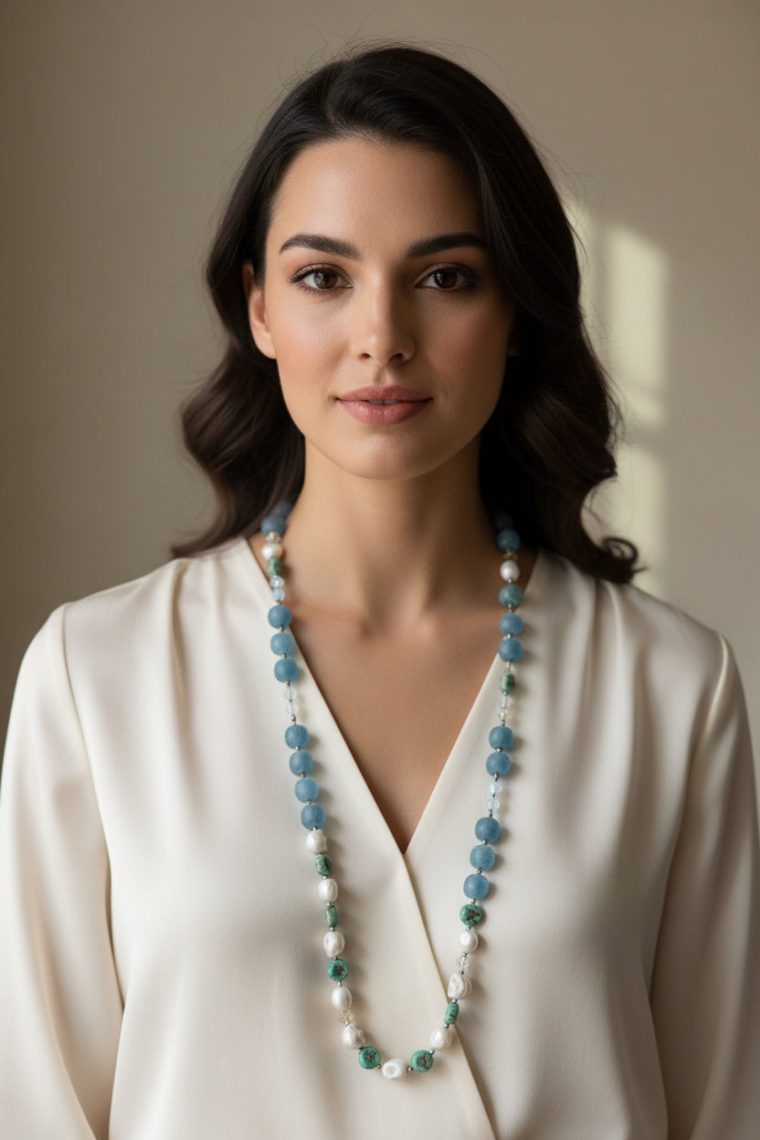 Blue Haze Long Beaded Necklace