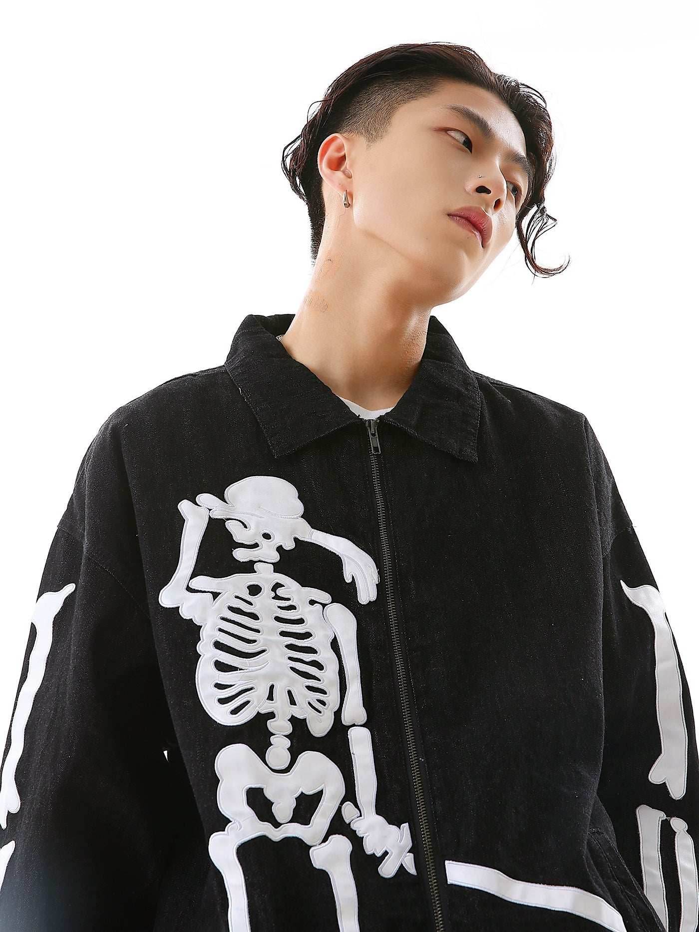 Crying Skeleton Denim Jacket - Black / M