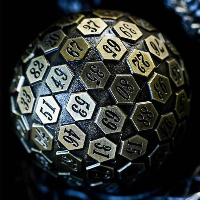 Metal Single 100 Sided Polyhedral Dice (D100) | Brass Color Solid (45mm) - 
