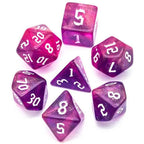 Purple + Red Glitter Party Dice (White font) 7-Dice Set RPG DND - 