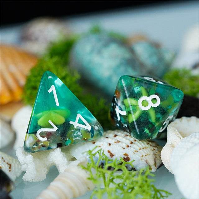 Sea Green Starfish Dice 7-Dice Set Resin Dungeons and Dragons Dice - 
