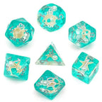 Starfish & Pearl Floating in Green Glitter 7-Dice Set - 