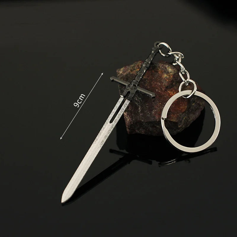 9cm Baldurs Gate Eternal Burning Blade Model Pendant Keychain for Men Boys Mini Metal Key Ring Fans Car Bag Decoration Jewelry