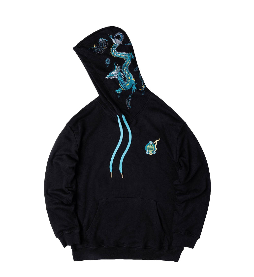 KH9000 Blue Dragon Embroidery Hoodie - Black / S