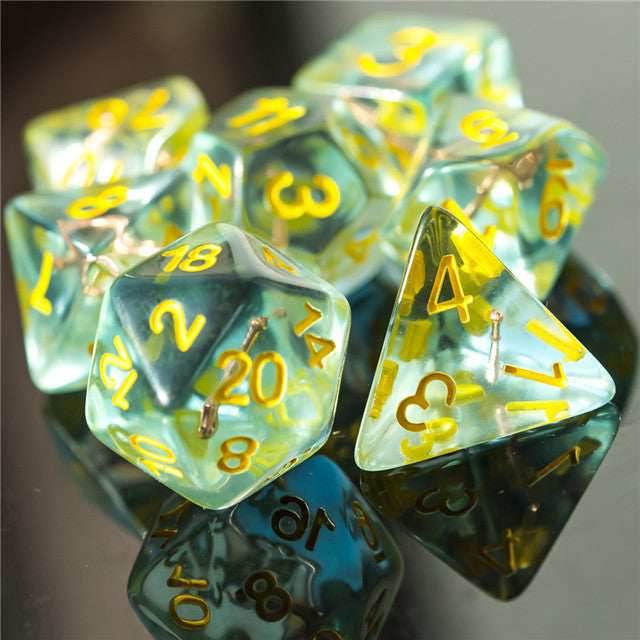 Cleric (Mace) Clear/yellow Dice w/ Golden Mace 7-Dice Set Rpg - 