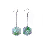 Glitter Green Dice Earrings: D20 Dice Spinning Colors Nerdy RPG Jewelry - 