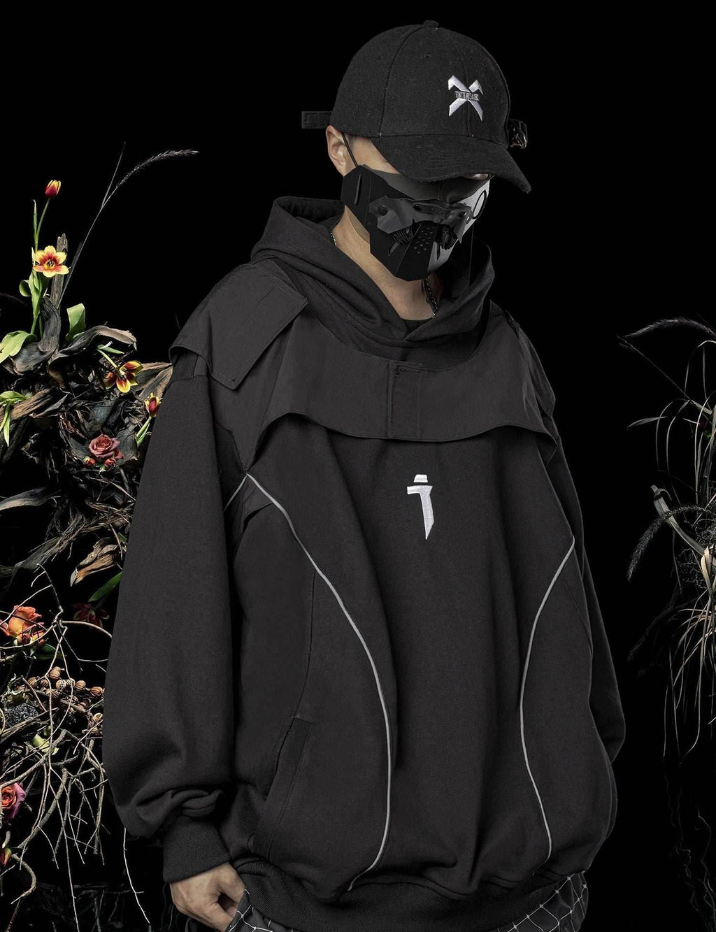 HiH29 Shadow Mixed Hoodie - Black / M