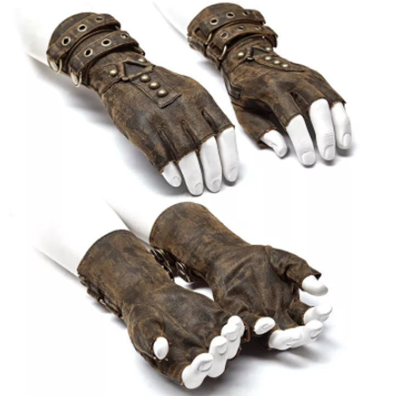 Medieval Steampunk Men's Arm Guard Rivet Belt Buckle Gloves