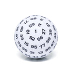 "White" Single 100 Sided Polyhedral Dice (D100) | Solid White Color (45mm) Black