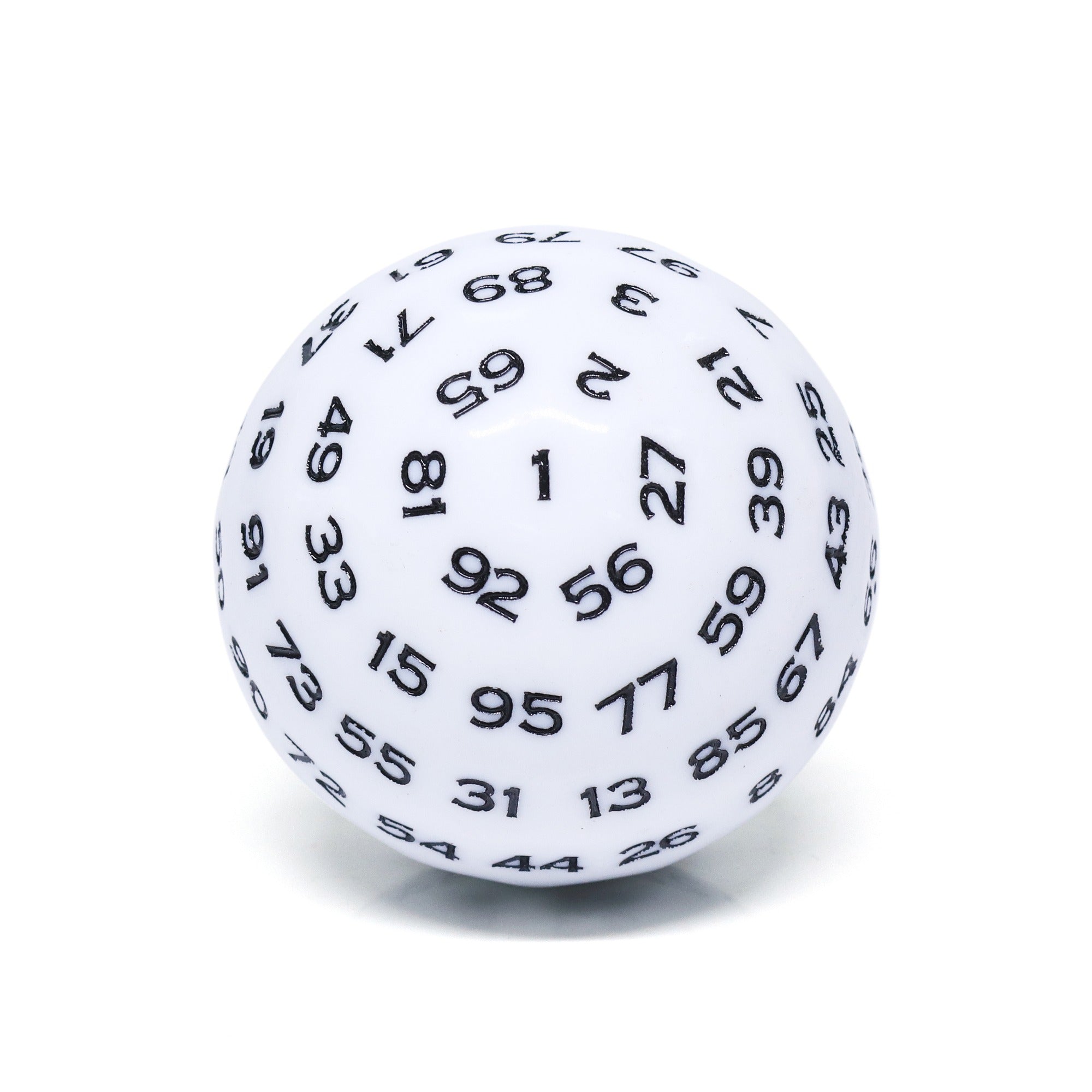 "White" Single 100 Sided Polyhedral Dice (D100) | Solid White Color (45mm) Black