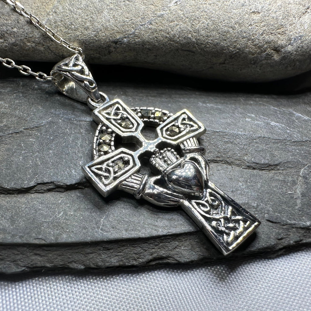Marcasite Claddagh Cross Necklace