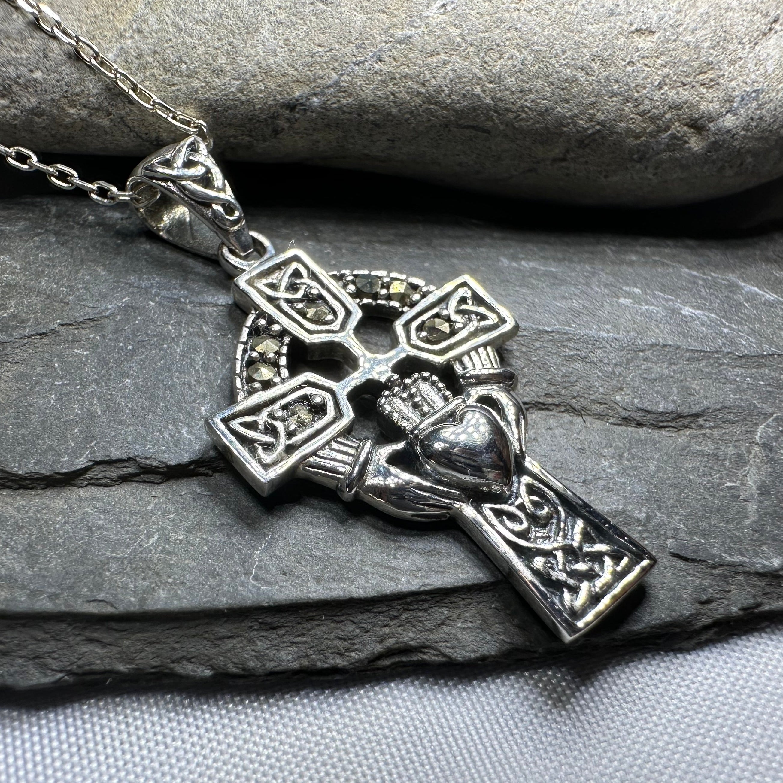 Marcasite Claddagh Cross Necklace