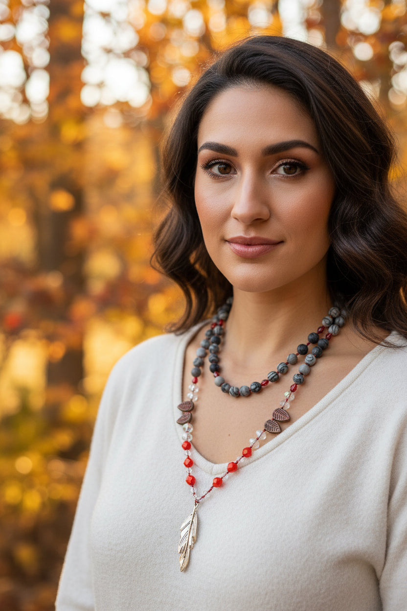 Golden Feather Long Necklace