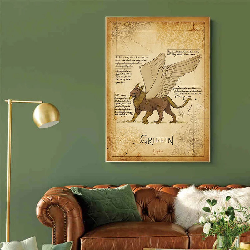 Retro Mythical Monster Kraken Griffin Zaratan Illustration Poster Print Canvas Painting Vintage Wall Art For Room Home Decor