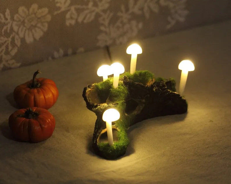 Lampe champignon en bois de forêt, veilleuse fantaisiste, faite à la main, pour décoration de la maison, cadeau pour enfants