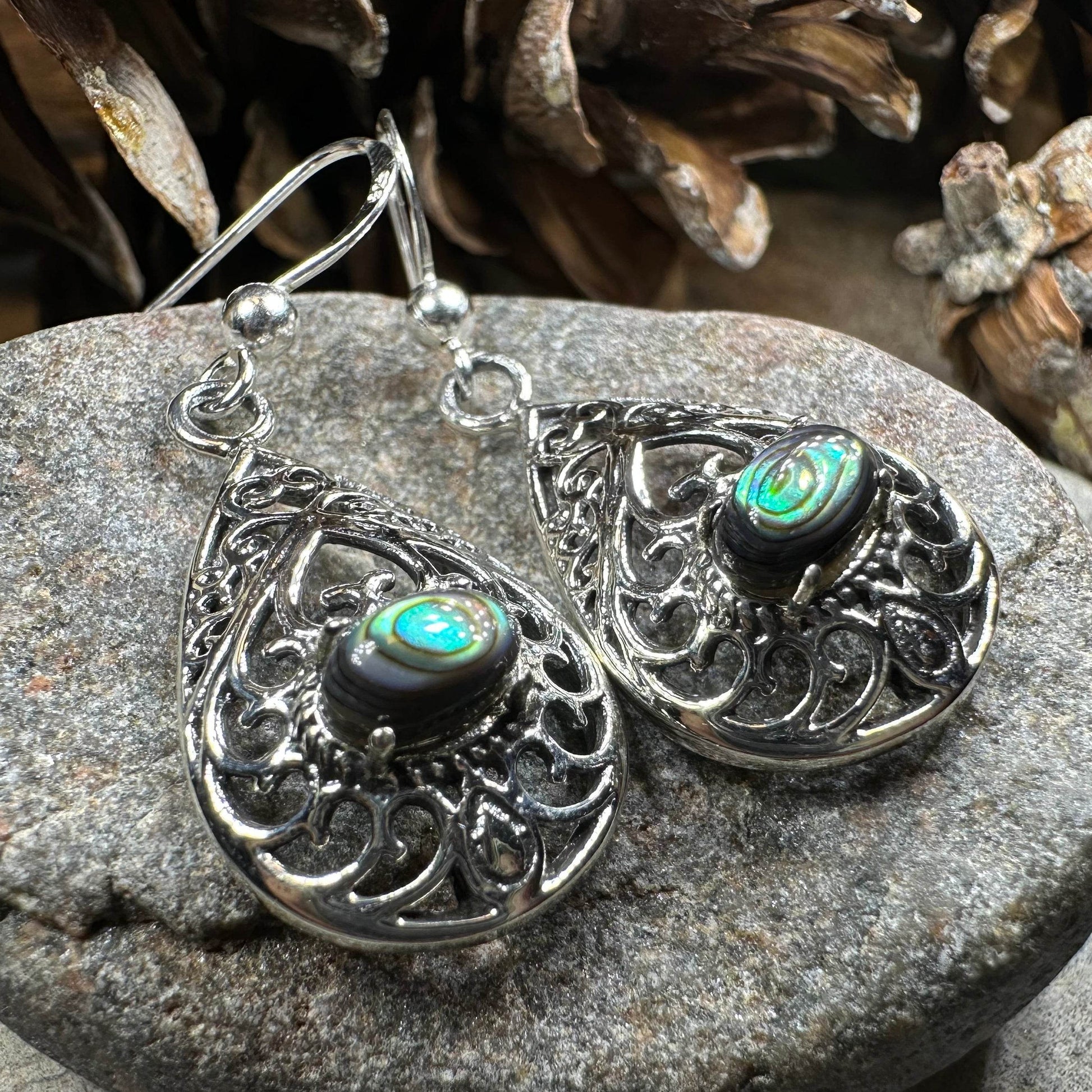 Alby Celtic Raindrop Earrings - abalone shell