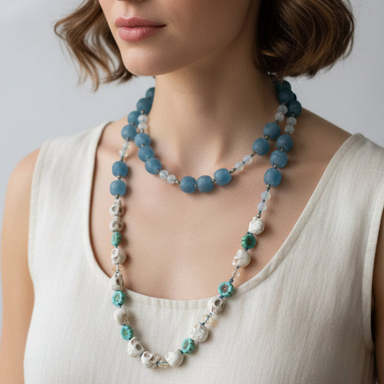 Blue Haze Long Beaded Necklace