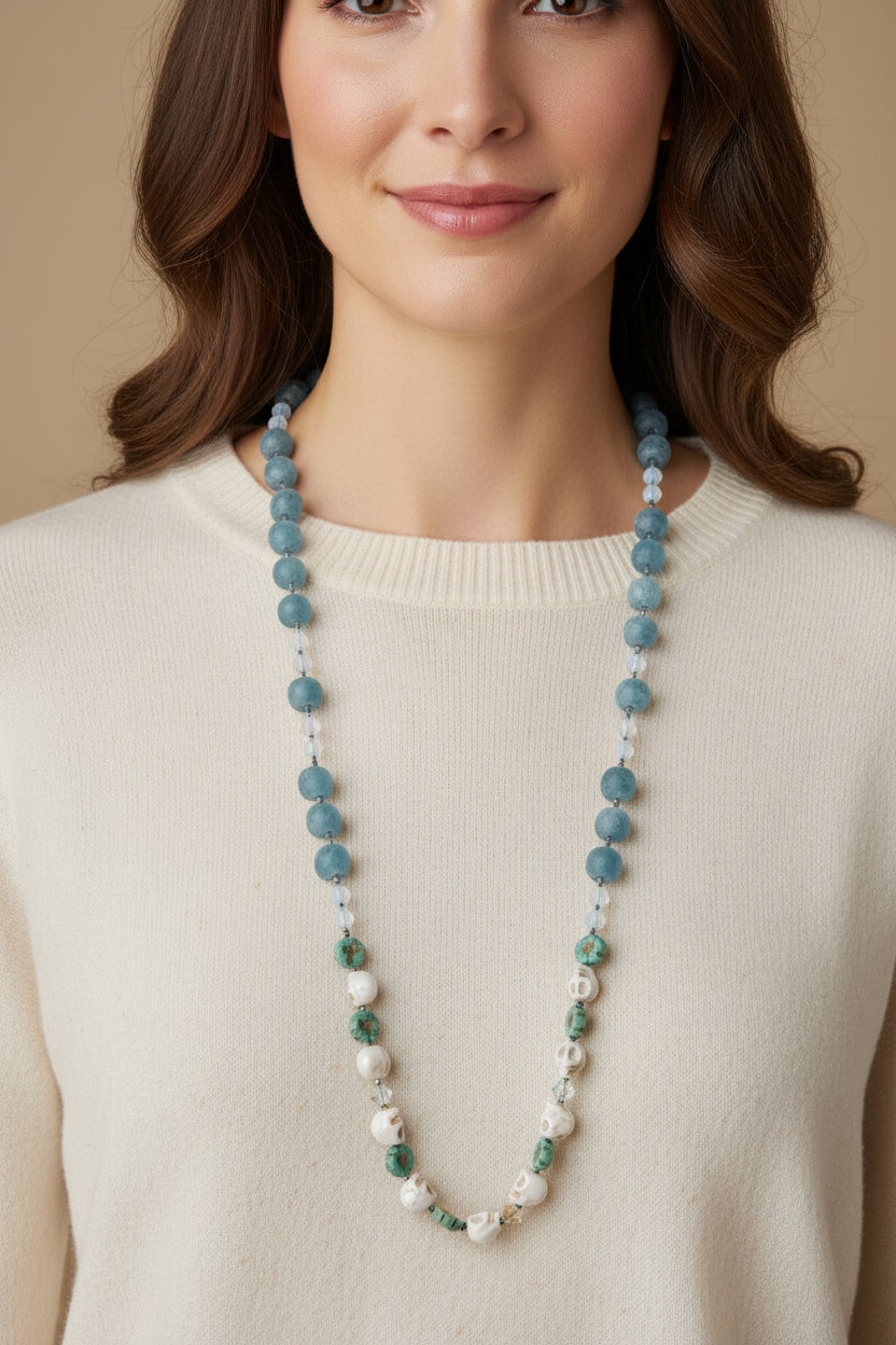 Blue Haze Long Beaded Necklace