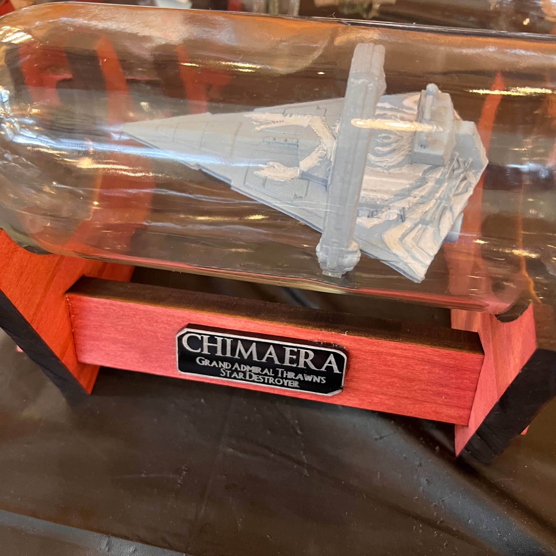 Star Wars Star Destroyer Chimaera in a Wine Bottle - With Stand
