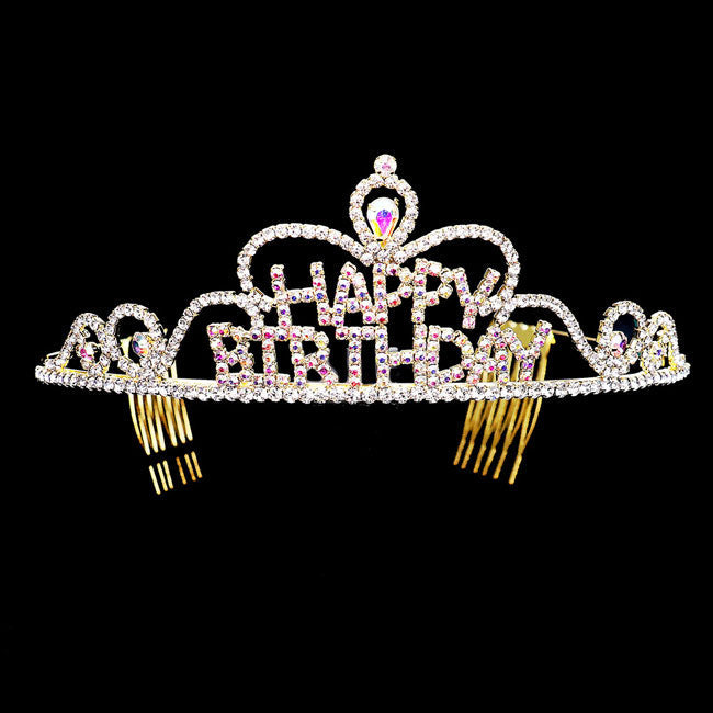 Teardrop Crystal Rhinestone Happy Birthday Tiara
