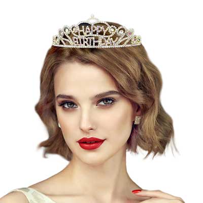 Happy Birthday Crystal Rhinestone Pave Princess Tiara