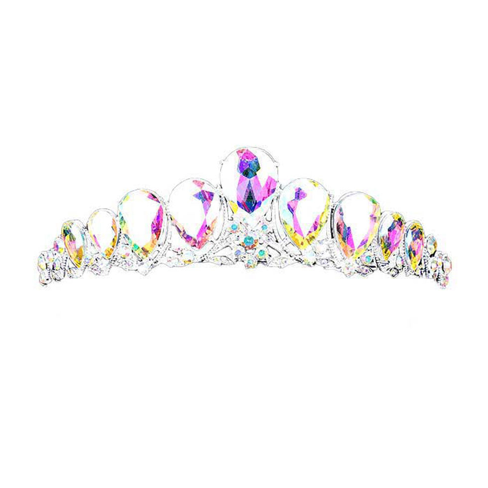 Crystal Glass Teardrop Cluster Princess Tiara