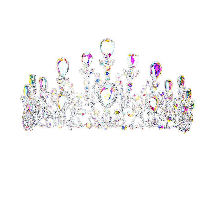 Crystal Teardrop Detail Bubble Stone Pave Marquise Tiara