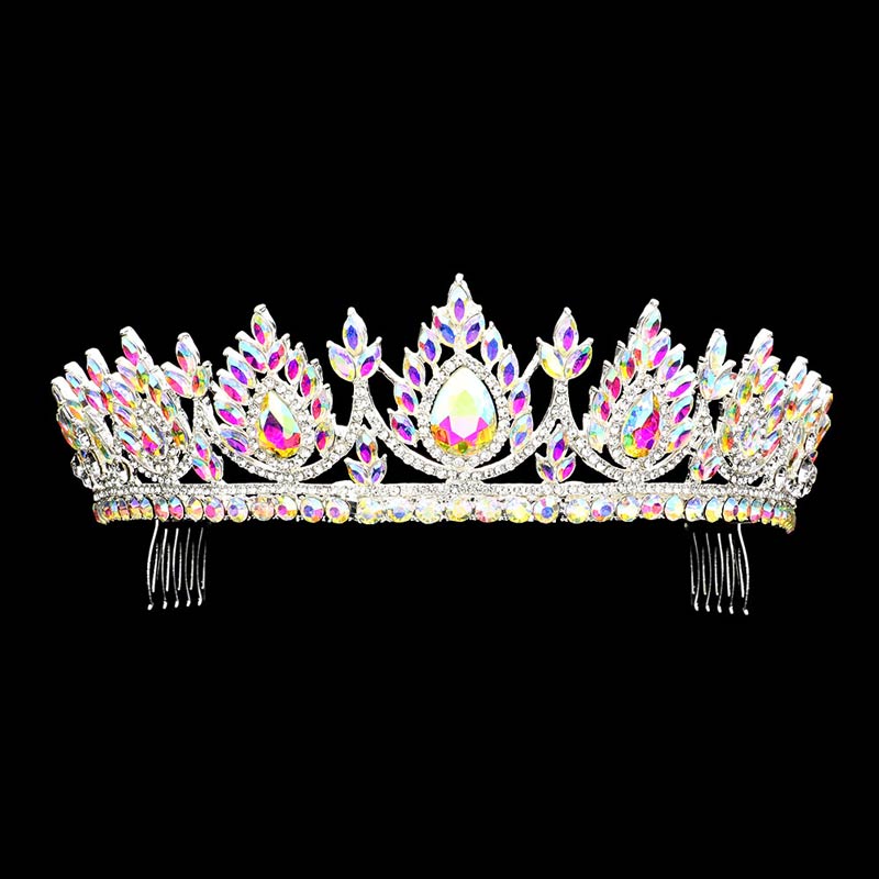 Teardrop Accented Marquise Stone Cluster Princess Tiara